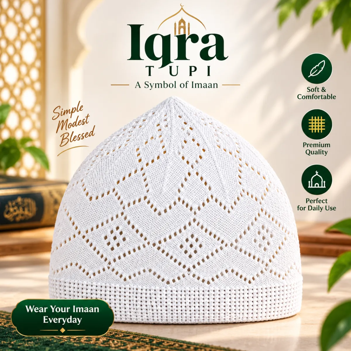 Turkish Iqra Tupi - Premium Soft Cotton Islamic Prayer Cap for Men
