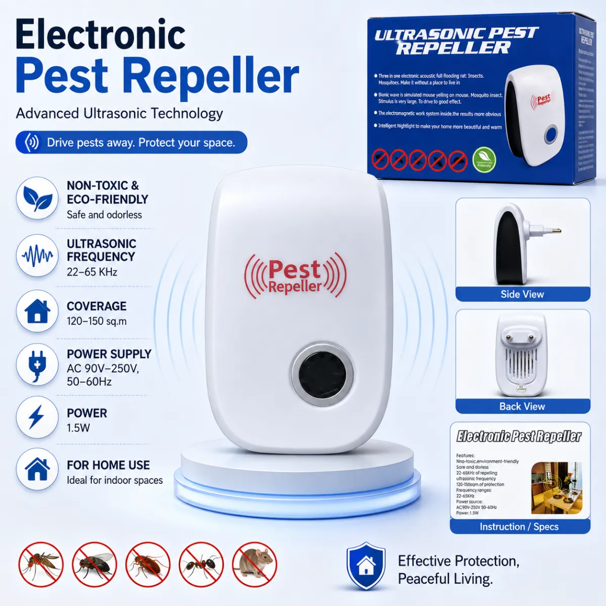 Ultrasonic Pest Repeller For Mouse Cockroach Spiders Mosquito